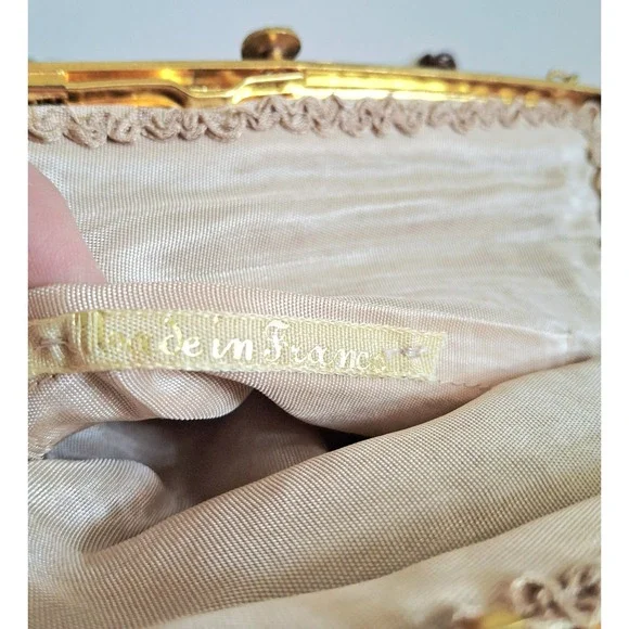 Vintage French Gold Color Beaded Purse Evening Bag W/ Fringe Retro Glam - Picture 5 of 8